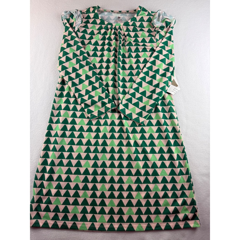 Crewcuts Kids XL 12 14 Green Pink Triangle Long Sleeve Sleepwear Dress‎